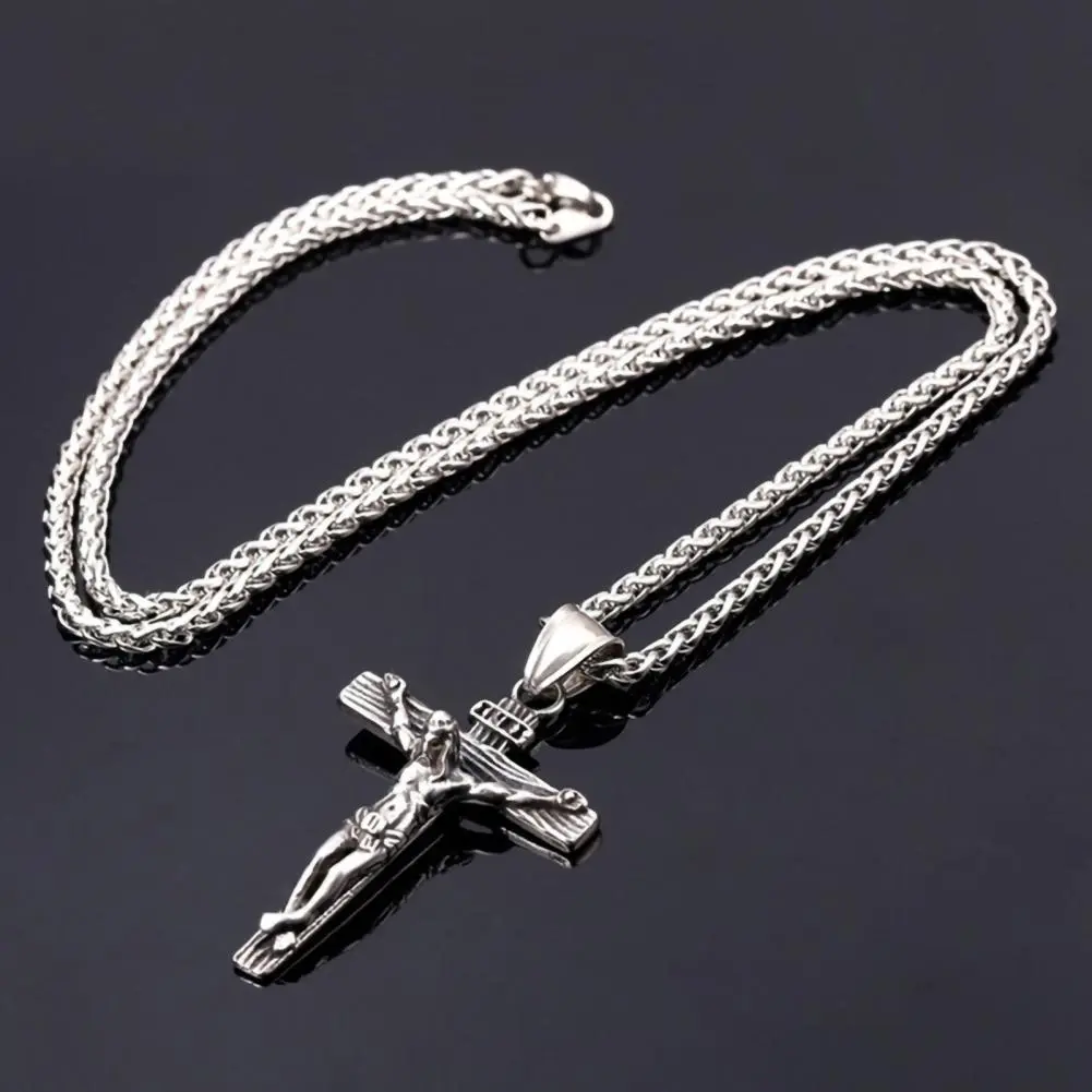 Jesus Cross Gold Plated Stainless Steel Pendant Necklace For Men Unisex Religious Waterproof Jewelry Accessories