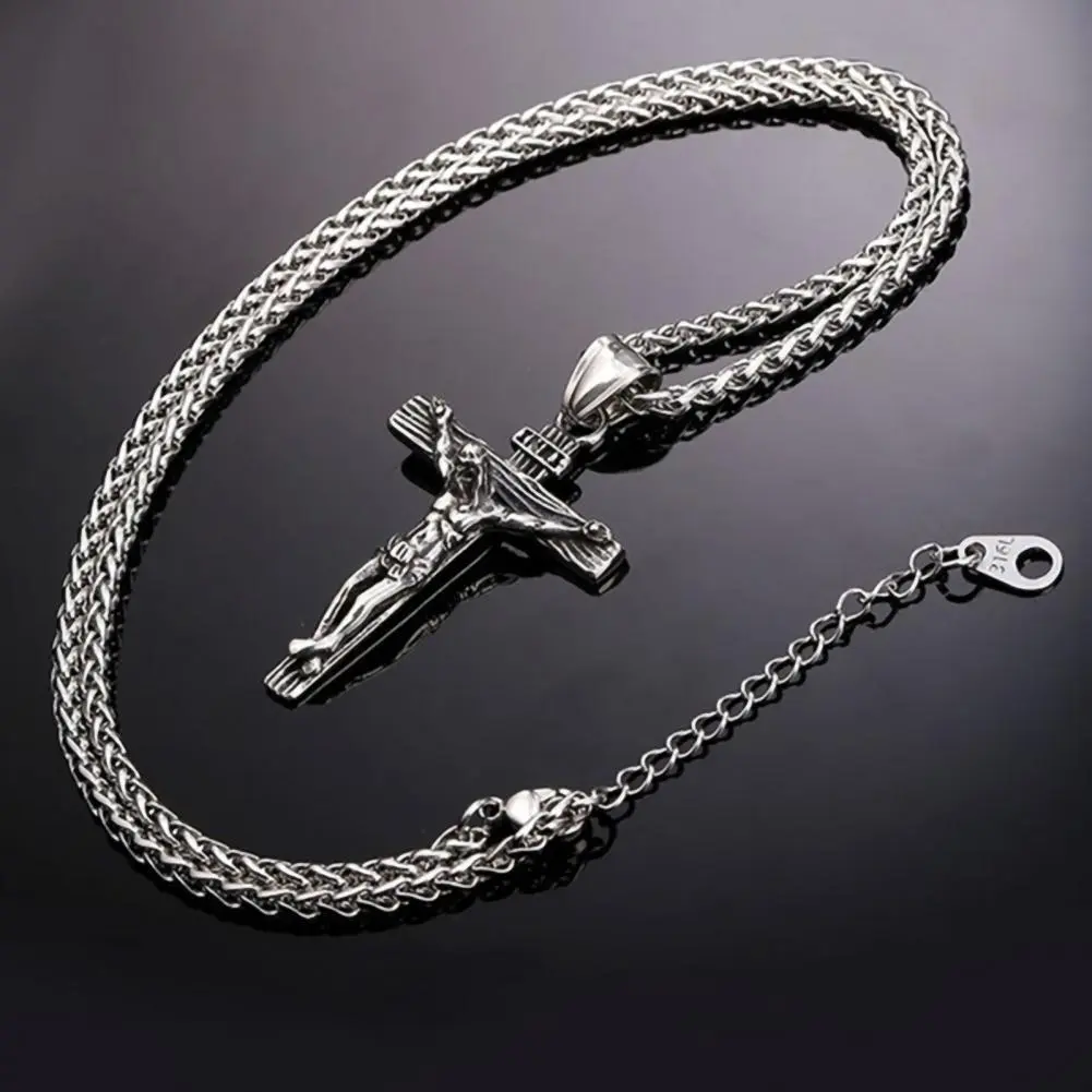 Jesus Cross Gold Plated Stainless Steel Pendant Necklace For Men Unisex Religious Waterproof Jewelry Accessories