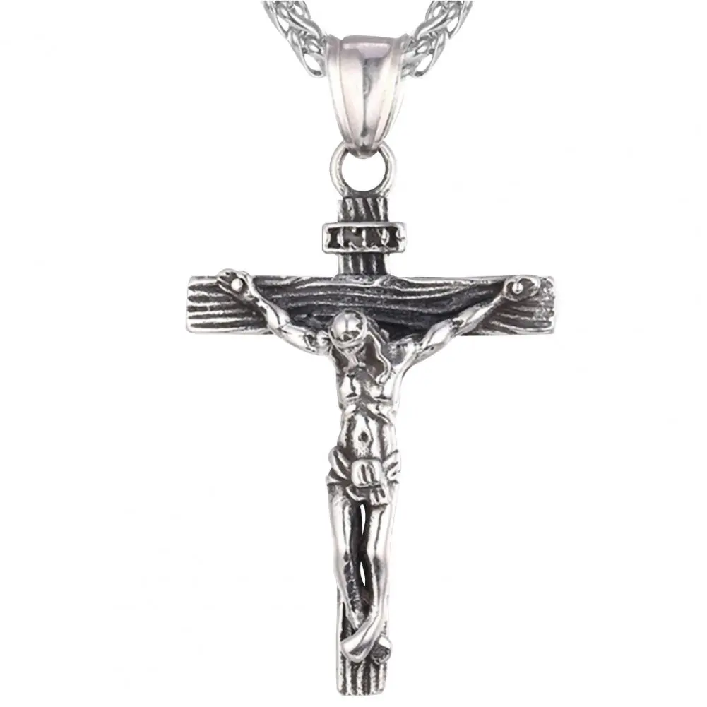 Jesus Cross Gold Plated Stainless Steel Pendant Necklace For Men Unisex Religious Waterproof Jewelry Accessories
