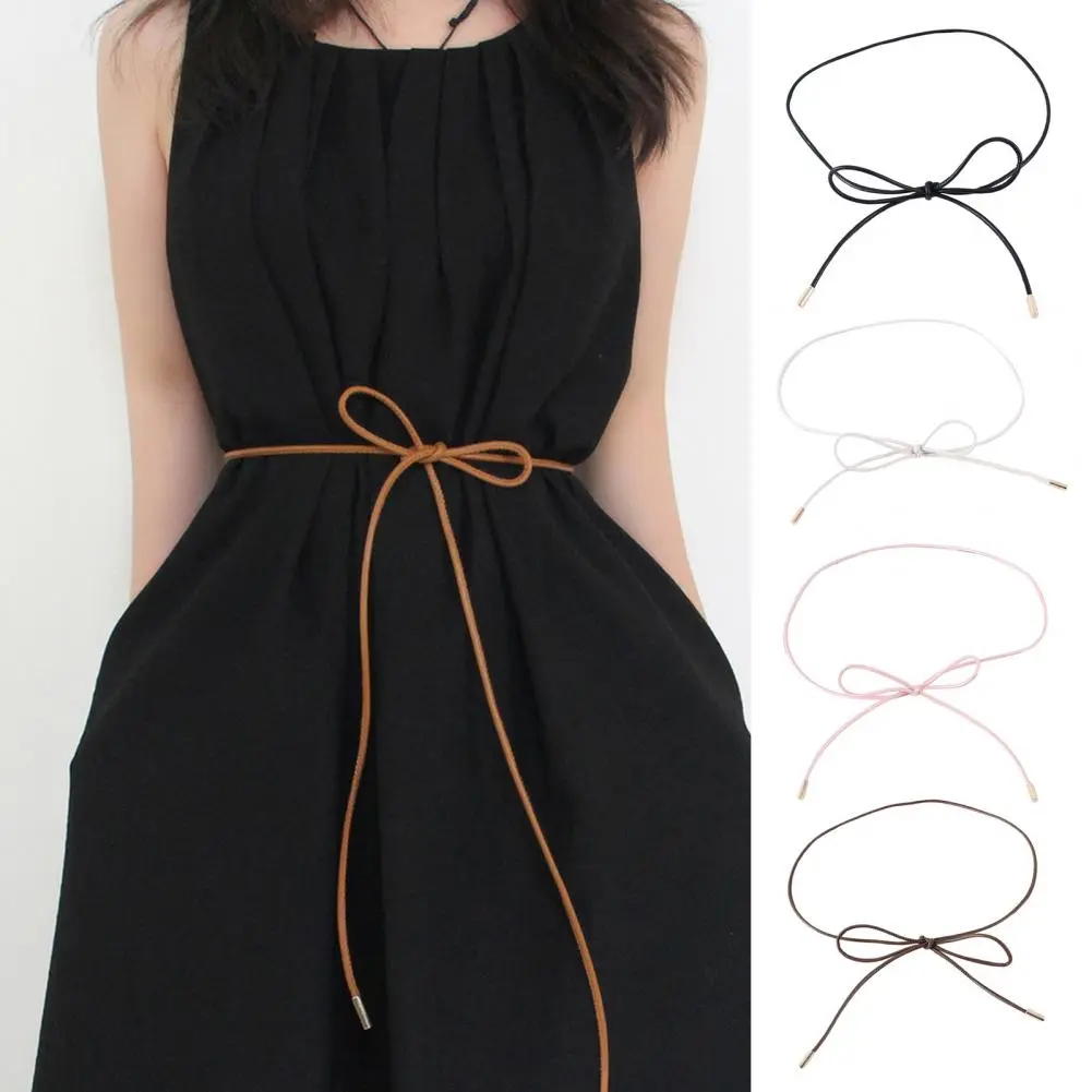 Versatile Solid Color Belt Stylish Imitation Leather Lace-up Belt for Dress Shirts Versatile Fashion Accessory with Decorative