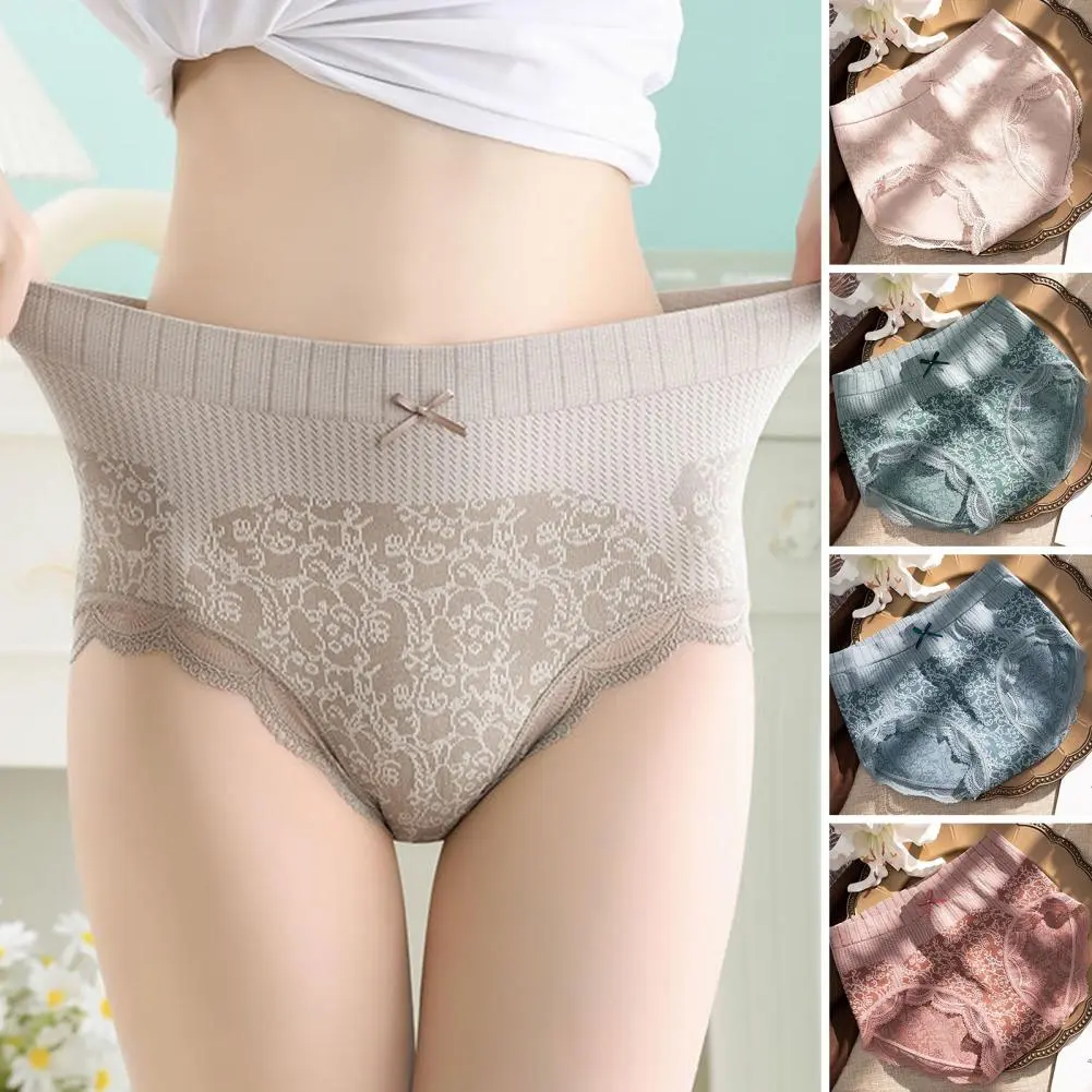 High Waisted Panties Ladies Jacquard Pattern Sexy Lace Hip Lifting & Shaping Skin Friendly & Soft Comfortable Cotton