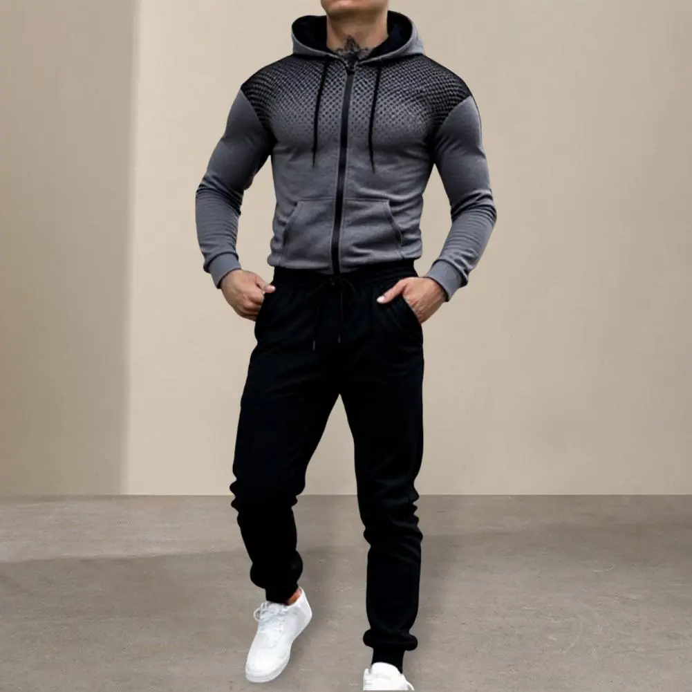 Men's Zipper Hoodie Sweatpants Gym Fitness Tracksuit 2pcs Set Fall Winter Daily Casual Sports Jogger Suit Fashion Hooded Outfits