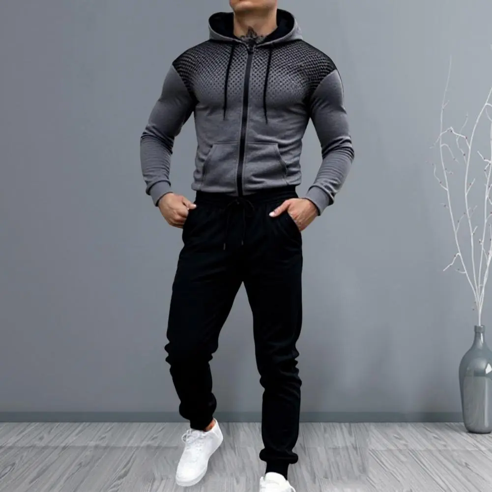 Men's Zipper Hoodie Sweatpants Gym Fitness Tracksuit 2pcs Set Fall Winter Daily Casual Sports Jogger Suit Fashion Hooded Outfits
