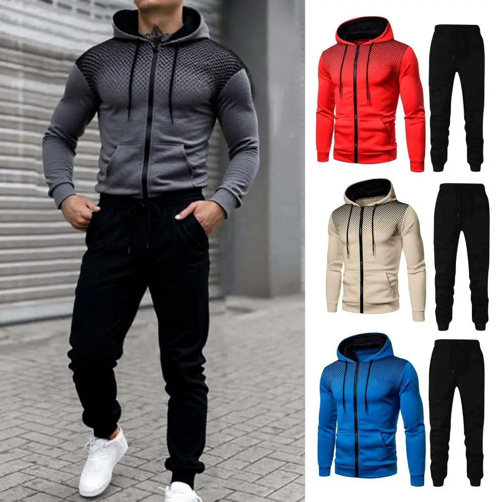 Men's Zipper Hoodie Sweatpants Gym Fitness Tracksuit 2pcs Set Fall Winter Daily Casual Sports Jogger Suit Fashion Hooded Outfits