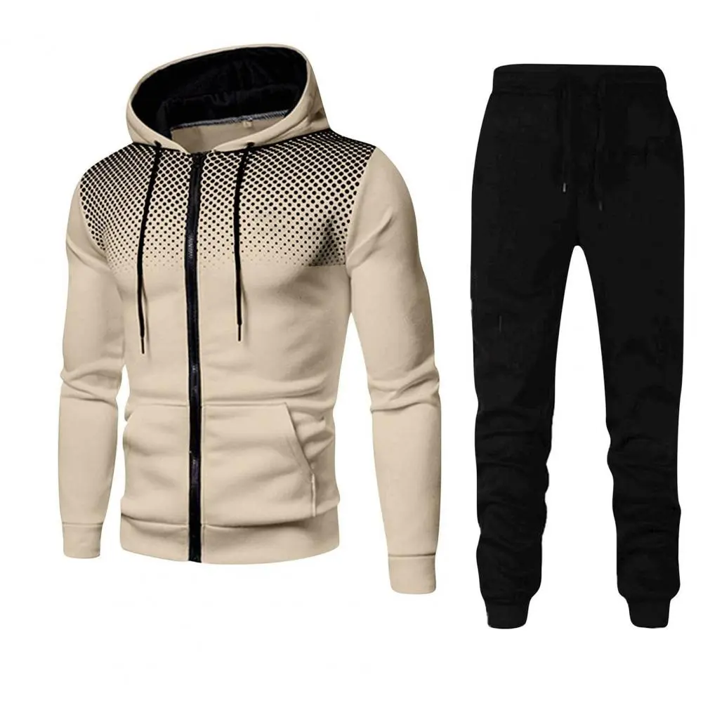 Men's Zipper Hoodie Sweatpants Gym Fitness Tracksuit 2pcs Set Fall Winter Daily Casual Sports Jogger Suit Fashion Hooded Outfits