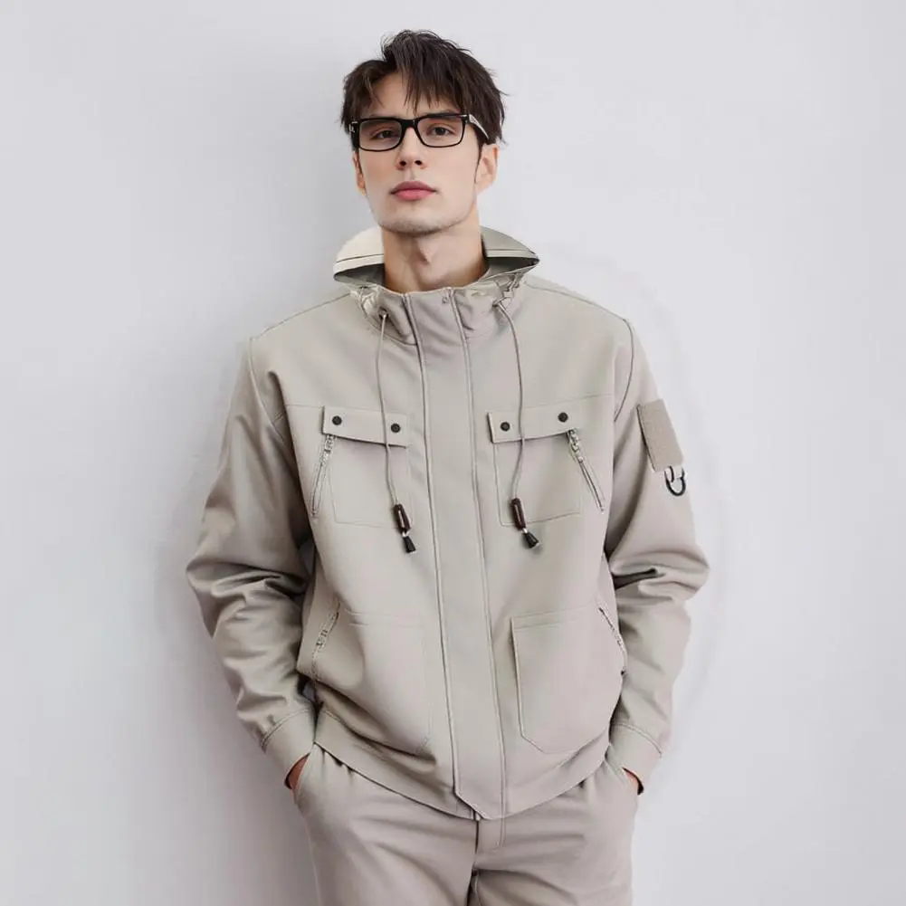 Trench Windbreakers Men Hooded Jacket Zipper Coat Cargo Waterproof Bomber Camping Loose Thin Softshell Hooded Hiking Jacket