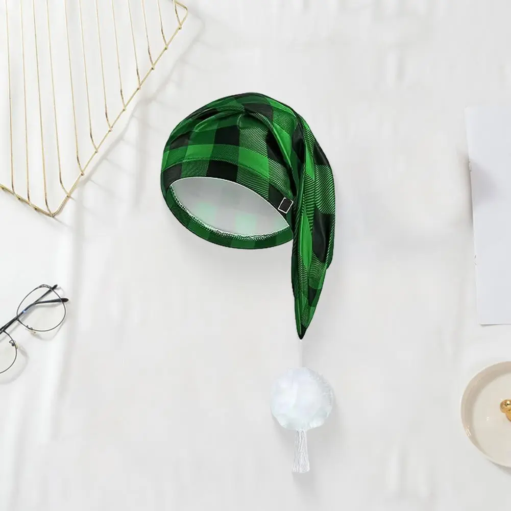 Light Christmas Hat Buffalo Plaid Santa Hat with Pom Ball Tassel for Men's Night Sleeping Cap Festive Christmas Vacation Comfort