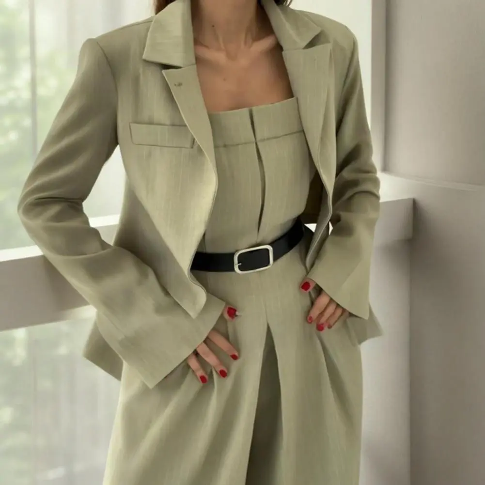 Women Fashion Blazer Lapel Slim and Jumpsuit 2pcs Sets Long Suit Coat Female Wild Office Lady Commute Woman Outercoat Top