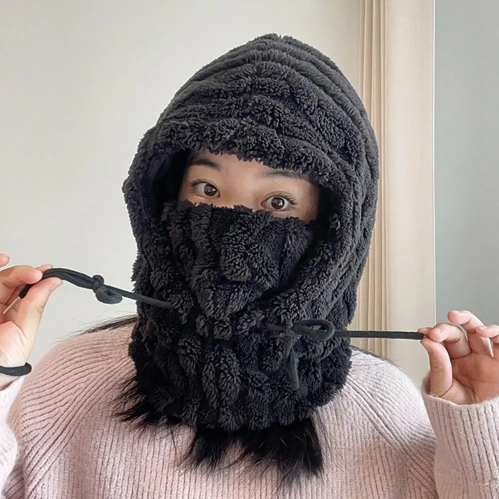 Women Knitted Hat Sherpa Hood Winter Hat Scarf Combo for Men Women Windproof Ski Face Covers with Ear Protection for Hiking