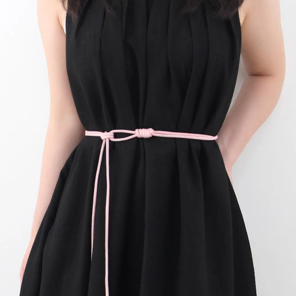 Imitation Leather Belt Stylish Imitation Leather Women's Belt with Adjustable Waist Solid Color Knotted Design for Shirt Dress