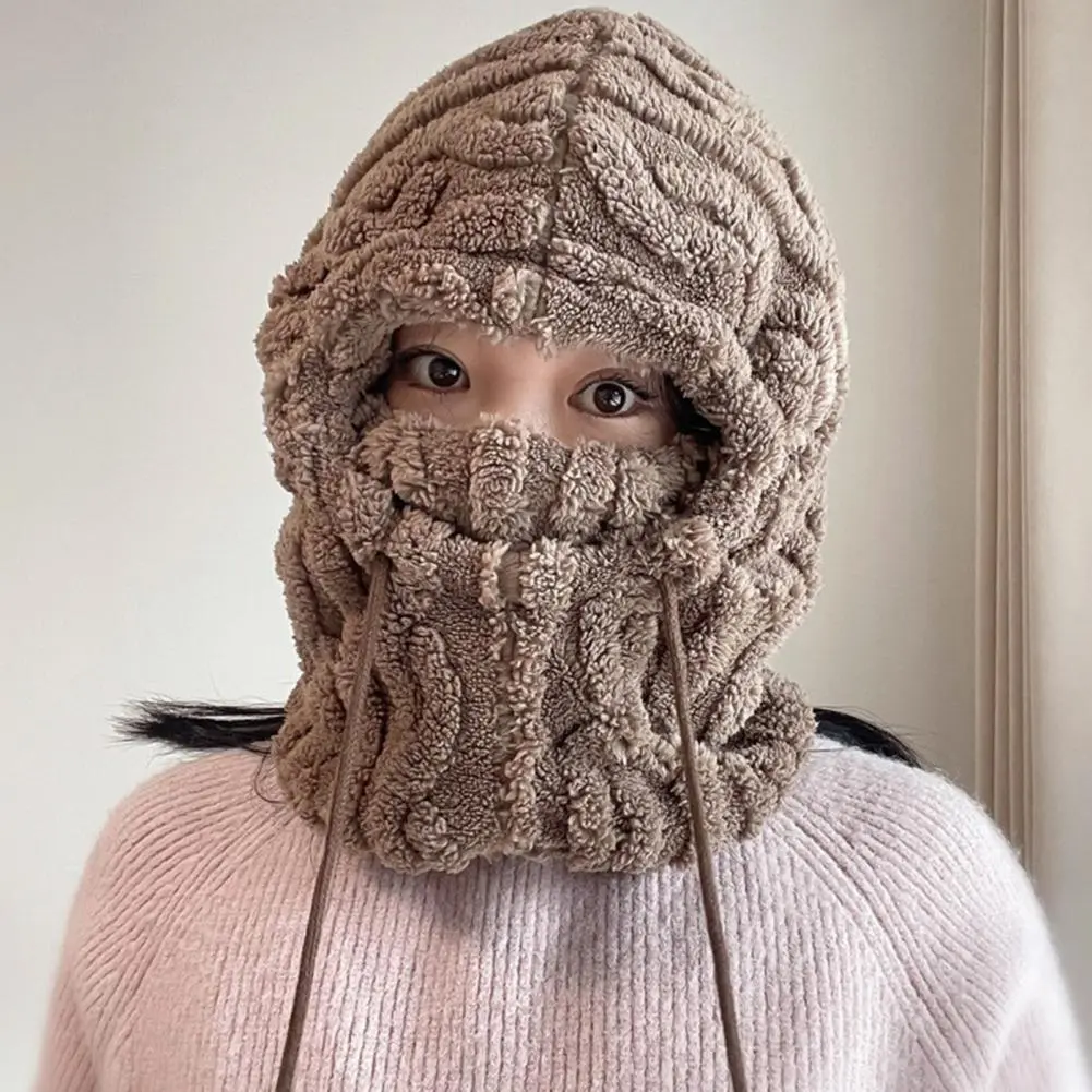 Women Knitted Hat Sherpa Hood Winter Hat Scarf Combo for Men Women Windproof Ski Face Covers with Ear Protection for Hiking