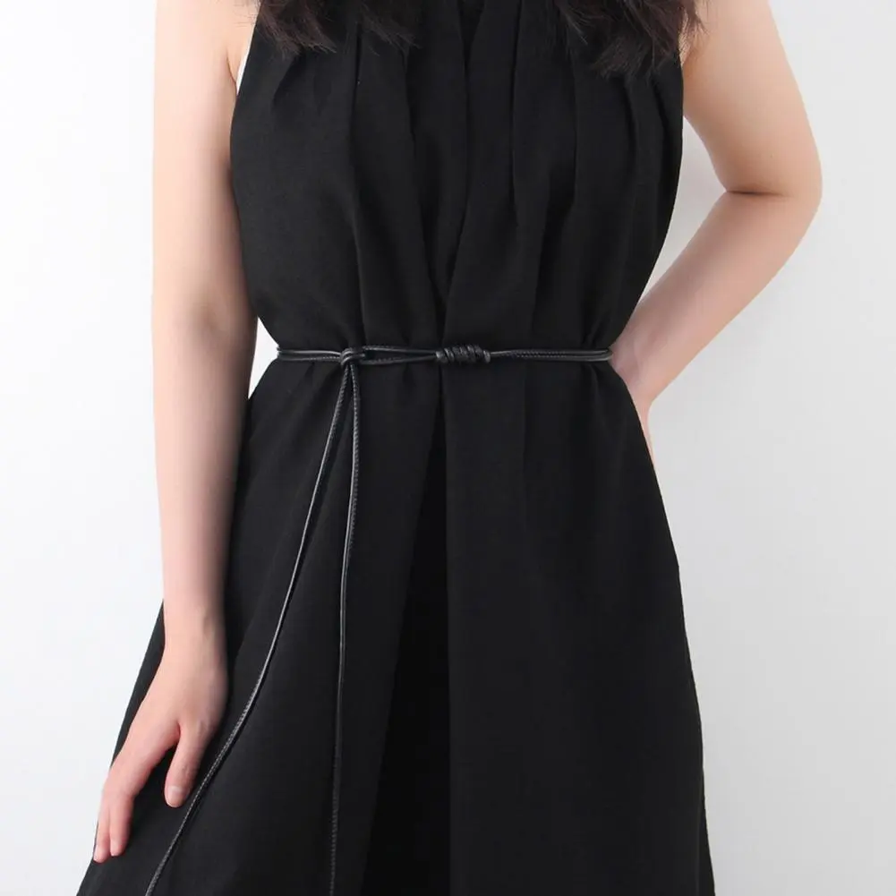 Imitation Leather Belt Stylish Imitation Leather Women's Belt with Adjustable Waist Solid Color Knotted Design for Shirt Dress