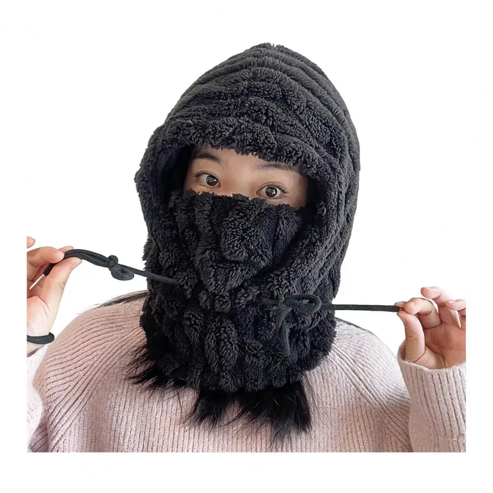 Women Knitted Hat Sherpa Hood Winter Hat Scarf Combo for Men Women Windproof Ski Face Covers with Ear Protection for Hiking