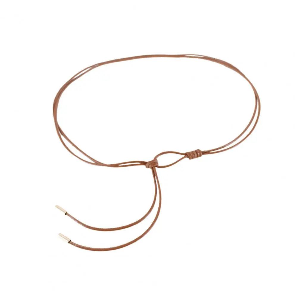Imitation Leather Belt Stylish Imitation Leather Women's Belt with Adjustable Waist Solid Color Knotted Design for Shirt Dress