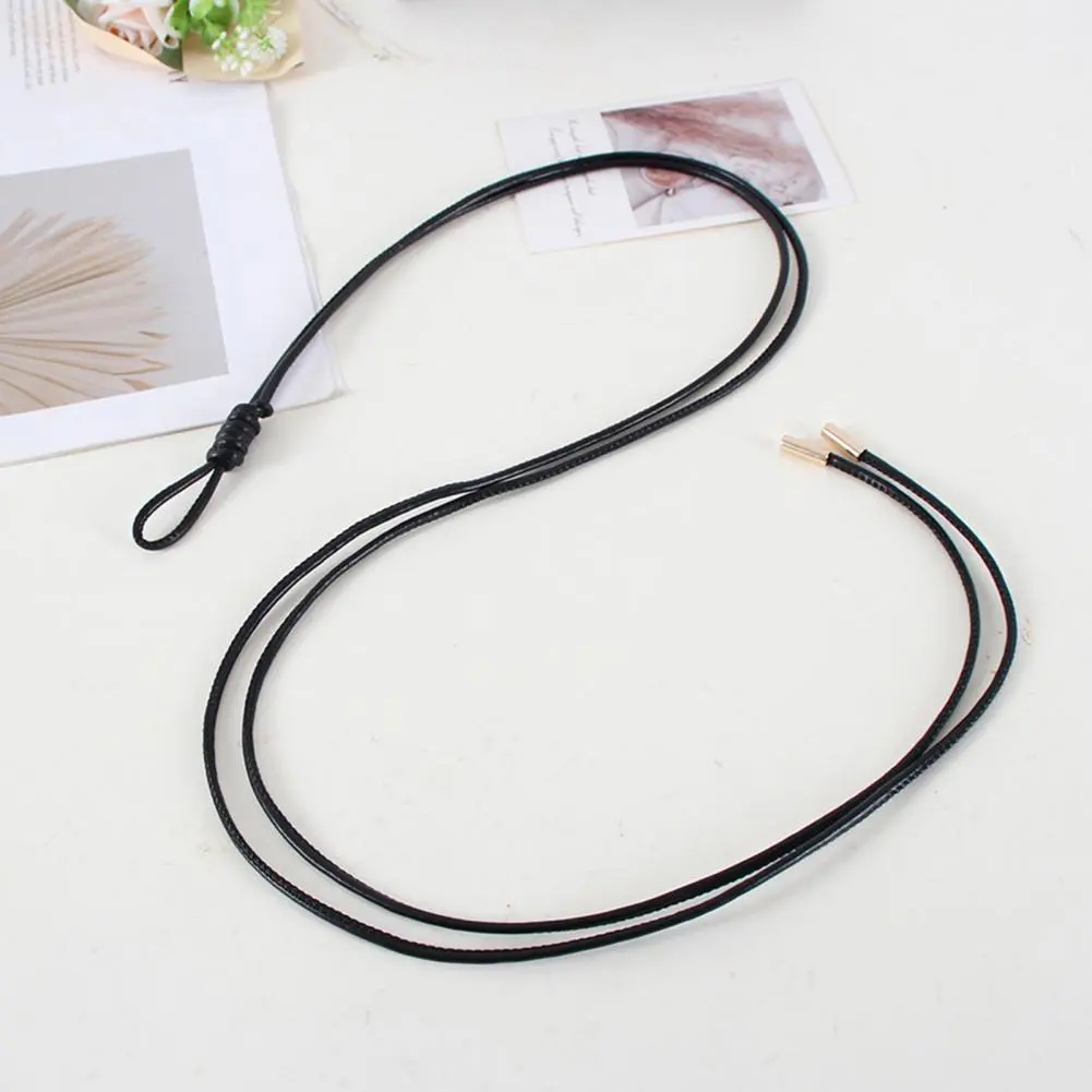 Imitation Leather Belt Stylish Imitation Leather Women's Belt with Adjustable Waist Solid Color Knotted Design for Shirt Dress
