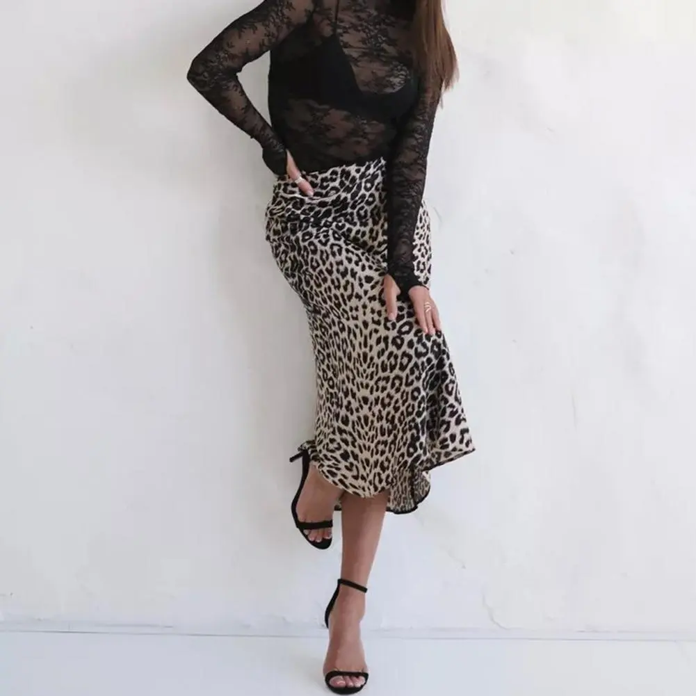 Leopard Print Women Long Skirts Fashion High Waist Patchwork A-Line Skirt Casual All-Match White Maxi Skirts Female