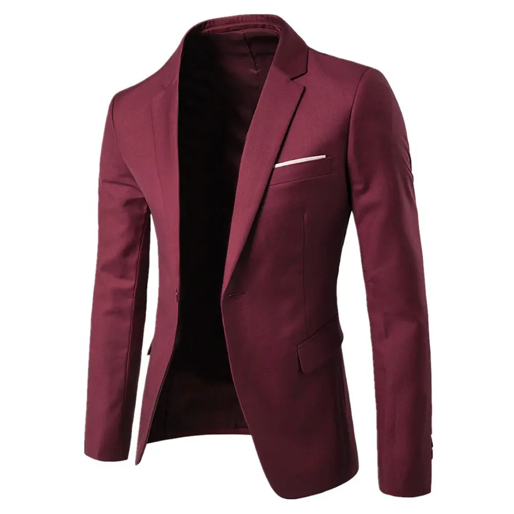 2Pcs/Set Plus Size Men Solid Color Long Sleeve Lapel Slim Button Business Suit Autumn Fashion Solid Slim Wedding Set Vintage