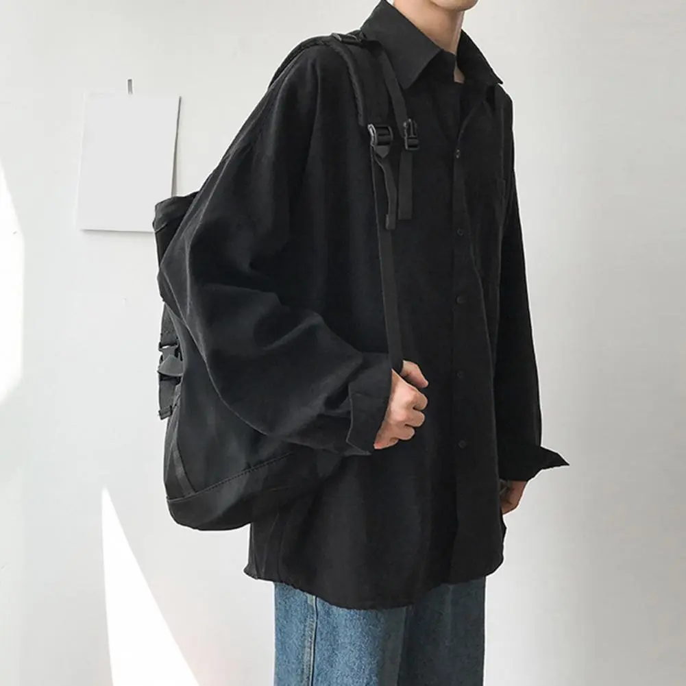Men Loose Shirt Men Long-sleeve Lapel Shirt Men's Lapel Long Sleeve Casual Shirt with Patch Pocket Solid Color for Everyday