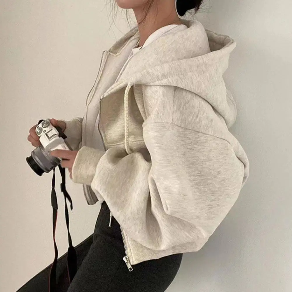 Y2K Zip Up Hoodies Harajuku Oversized Women Short Hoodie Coat Casual Hood Sweatshirt Women Crop Tops Female Loose Jackets Coat