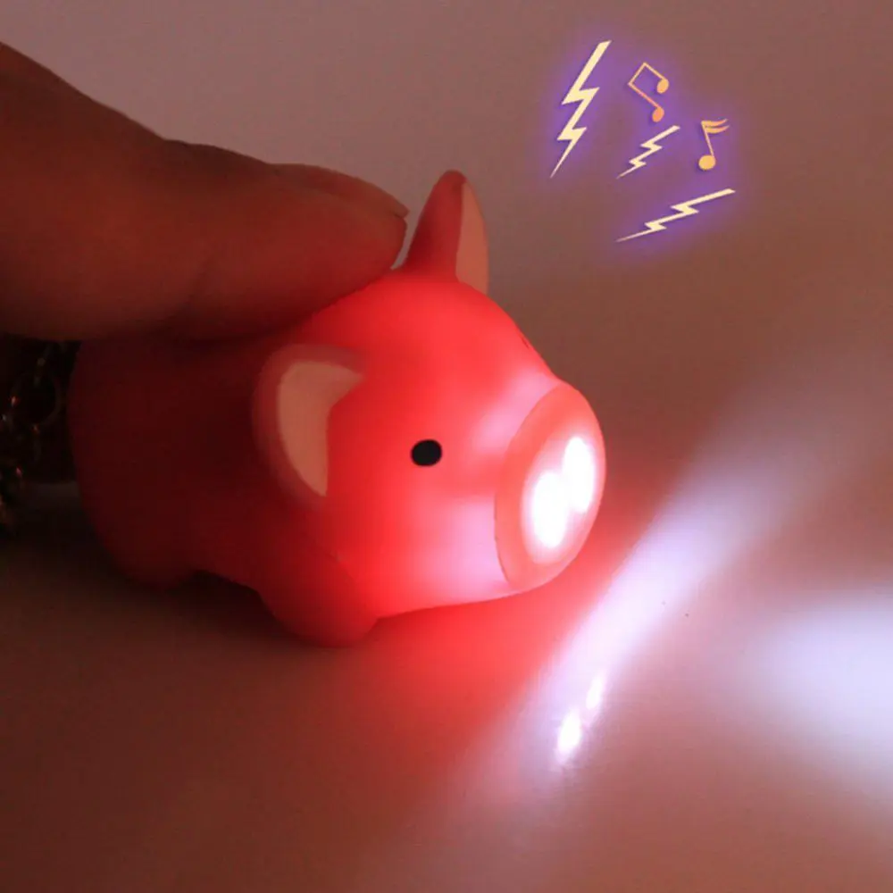 LED Light Pig Key Chain LED Sound Cute Pig Keyring Bag Pendant Mini Flashlight Backpack Funny Pendant Keyring Jewelry Kid Gift