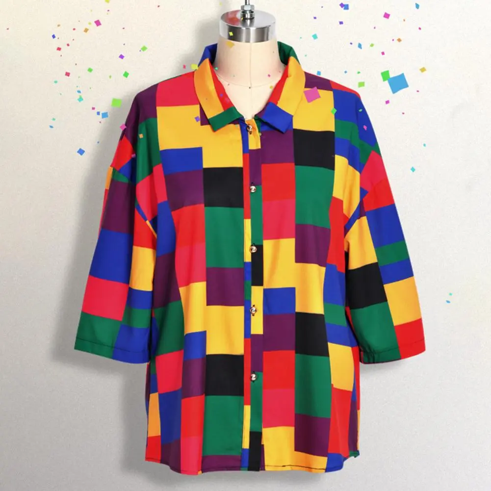 Casual Shirt Breathable Lady Shirt Versatile Designed Sense  Chic Multicolor Plaid Pattern Loose Office Blouse