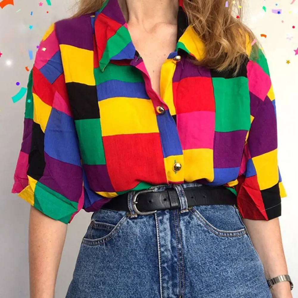 Casual Shirt Breathable Lady Shirt Versatile Designed Sense  Chic Multicolor Plaid Pattern Loose Office Blouse
