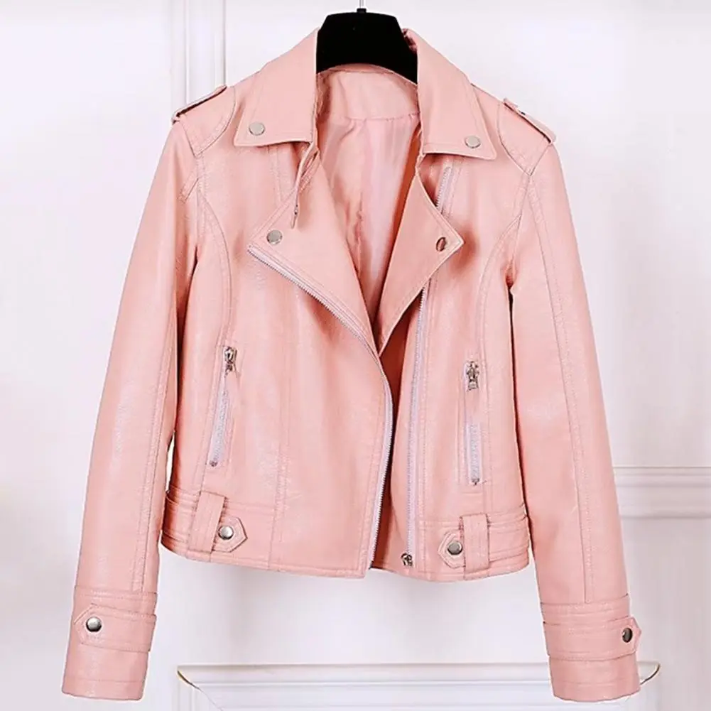 Women Jacket Spring Woman Faux Leather Jacket Chic Vintage American Street Wear Short Lapel Zipper Biker Coat Fashion Streetwear