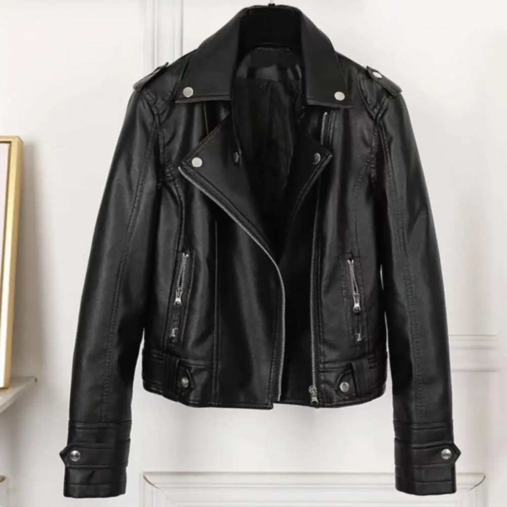 Women Jacket Spring Woman Faux Leather Jacket Chic Vintage American Street Wear Short Lapel Zipper Biker Coat Fashion Streetwear
