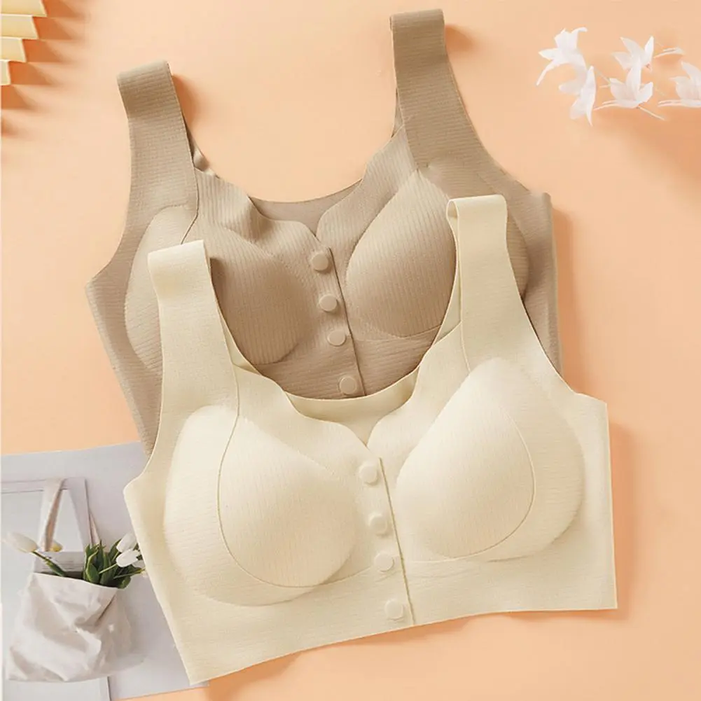 Wireless Women Bra Elastic Shoulder Strap 2025 Seamless Front Button Closure Chest Vest Button-up sexy Push-up Sport Lady Bra