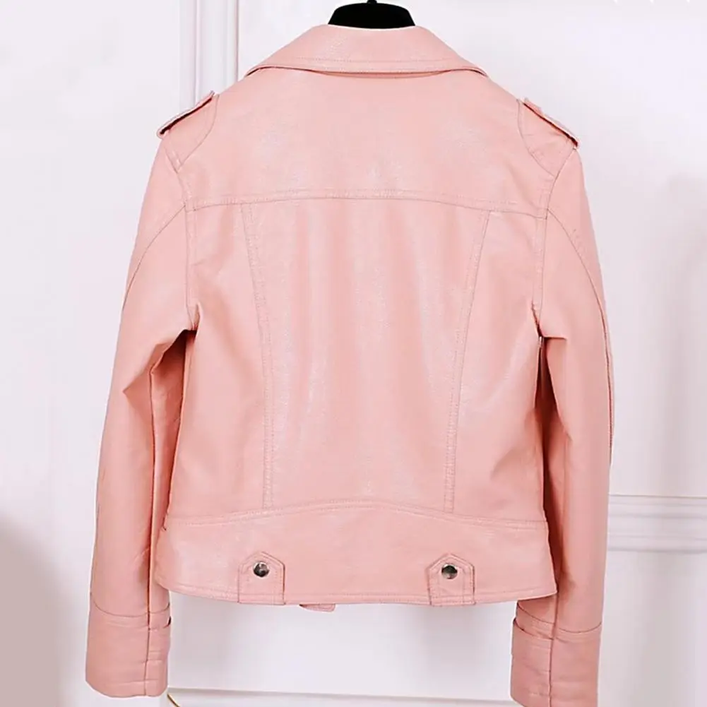 Women Jacket Spring Woman Faux Leather Jacket Chic Vintage American Street Wear Short Lapel Zipper Biker Coat Fashion Streetwear