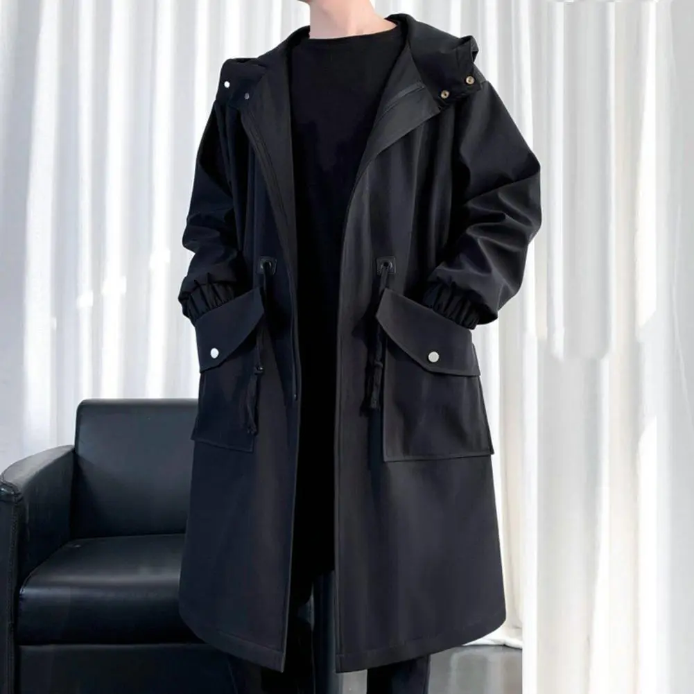 Men Trench Coat Japanese Style Hooded Street Windbreaker Wrinkle Resistant Fashion 2024 Autumn New Men Trench Coat Men Jacket