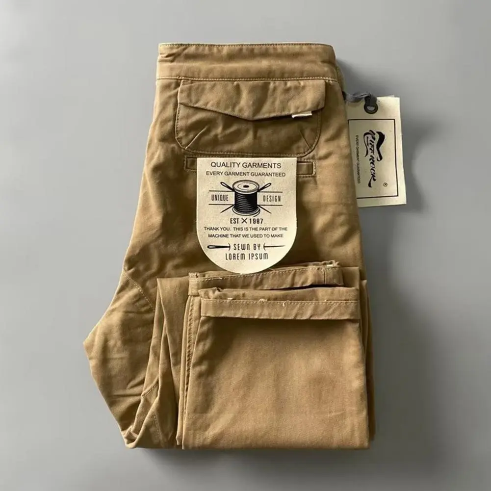 Cotton Vintage Men Pants Multi Pockets Techwear Sweatpants Slim Fit Button Zipper Closure Men Trousers Outdoor Long Cargo Pants