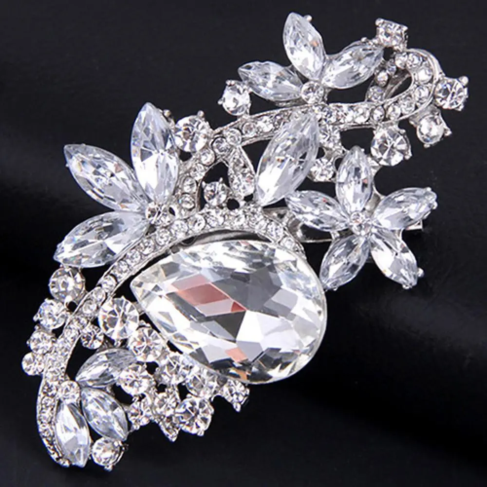 Waterdrop Rhinestone Brooch Pin Shinny Faux Crystal Brooches  Lapel Pin Lady Rhinestone Flower Brooches Corsage Wedding Jewelry