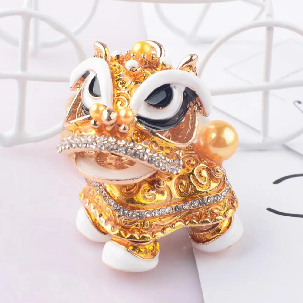 Crystal Lion Dance Key Ring Chinese Awakening Lion Key Chain Rotating Head Shining Rhinestone Lion Dance Keychain Bags Charm