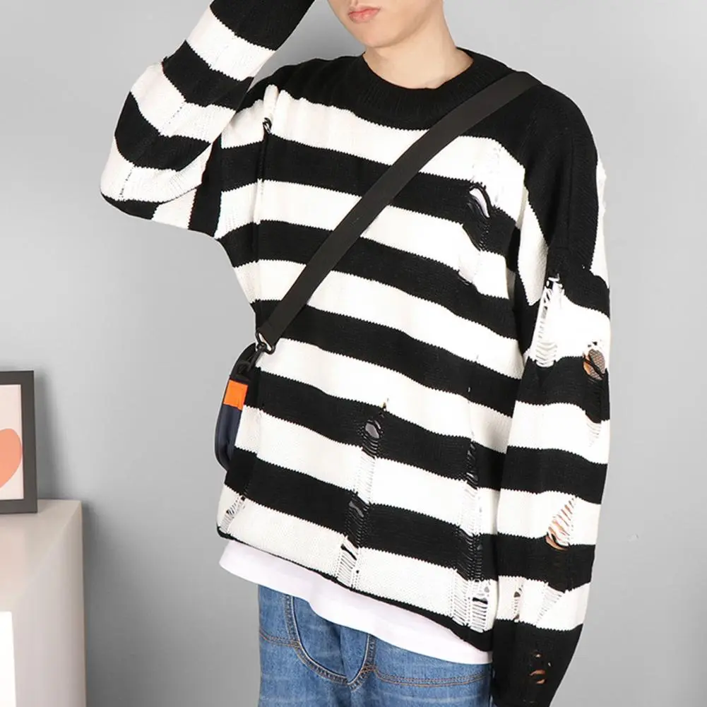 Men Sweater Hip Hop Women Sweater Pullover Knit  Chic Stretchy Anti-shrink Men Sweater