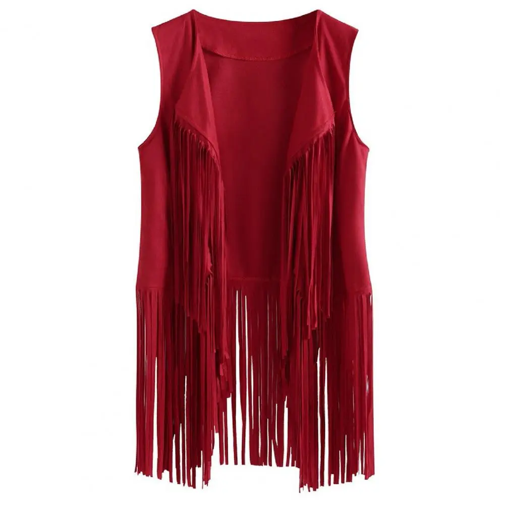 Sleeveless Fringe Decor Vest Jacket 2025 Women Waistcoat Solid Color Open Front Hip Hop Style Concerts Cosplay Waistcoat Lapel