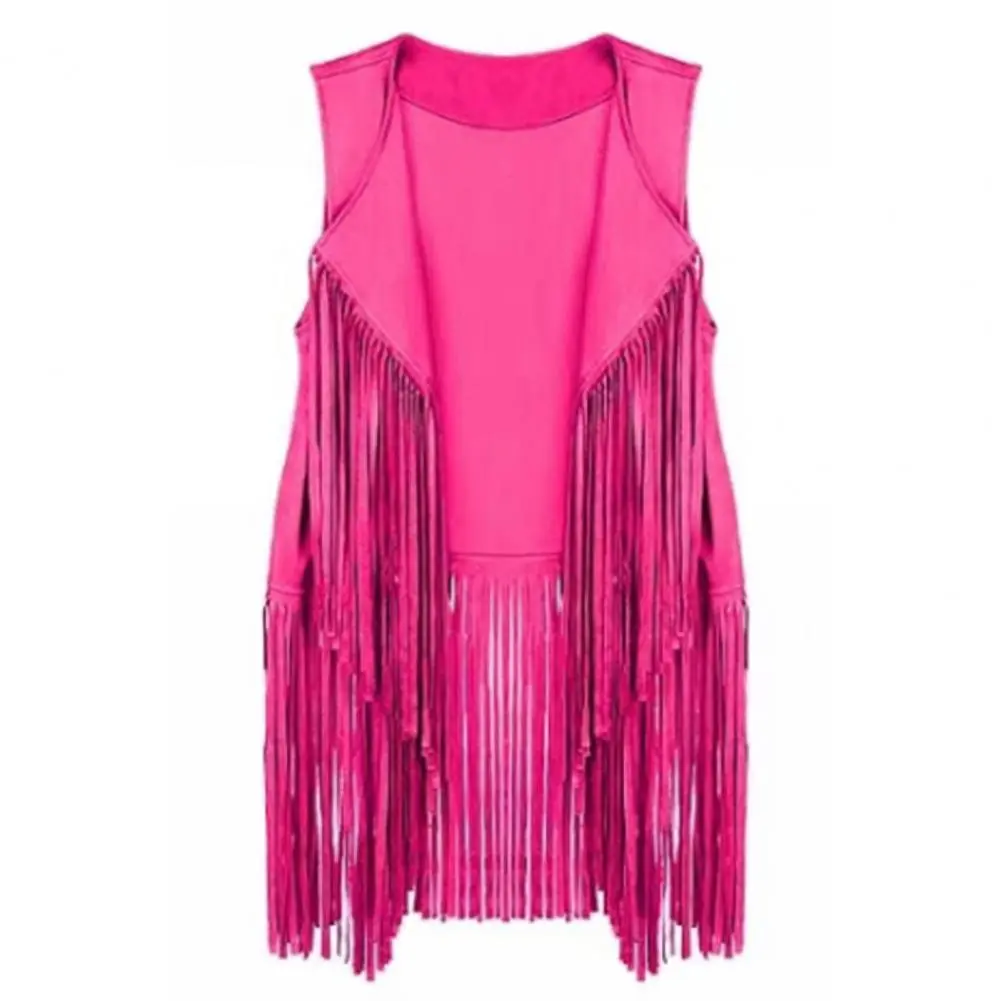 Sleeveless Fringe Decor Vest Jacket 2025 Women Waistcoat Solid Color Open Front Hip Hop Style Concerts Cosplay Waistcoat Lapel