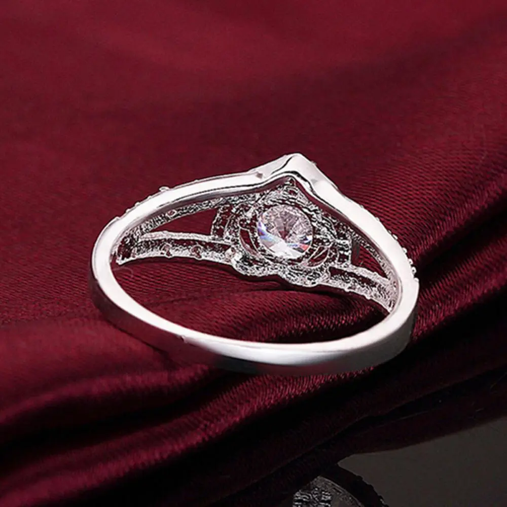 Diamon Women Ring Crystal Love Heart Shaped Bridal Zirconia Diamond Wedding Band Tibetan Silver 925 Rings for Women Gift Jewelry
