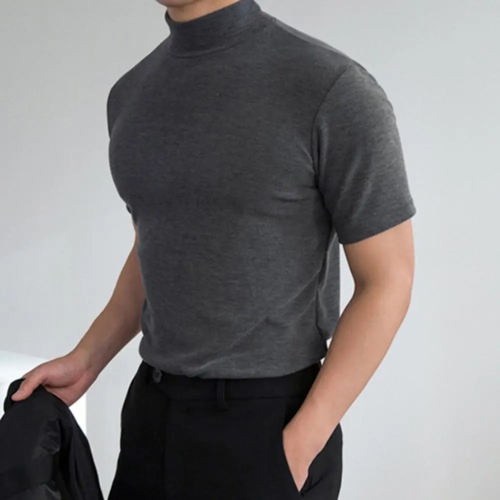 Men T-shirts Summer Fitness Short Sleeve Tees High Collar Basic T-shirt Base T Shirt for Men's Tops camisa masculina 짝퉁명품 남성의류