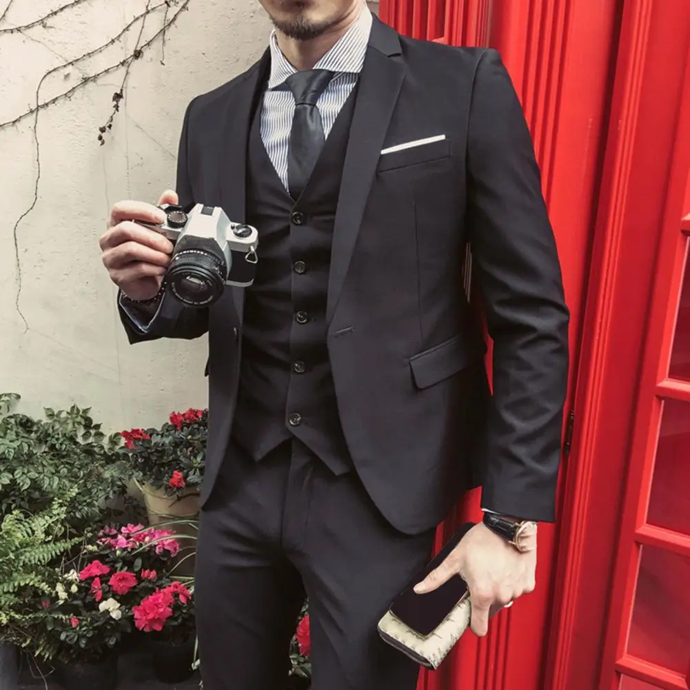 Business Suits Men Blazers 3 Pieces Set Luxury Slim Fit Turn down Collar Vest Pants Jackets Men Suit Groom Wedding Suit