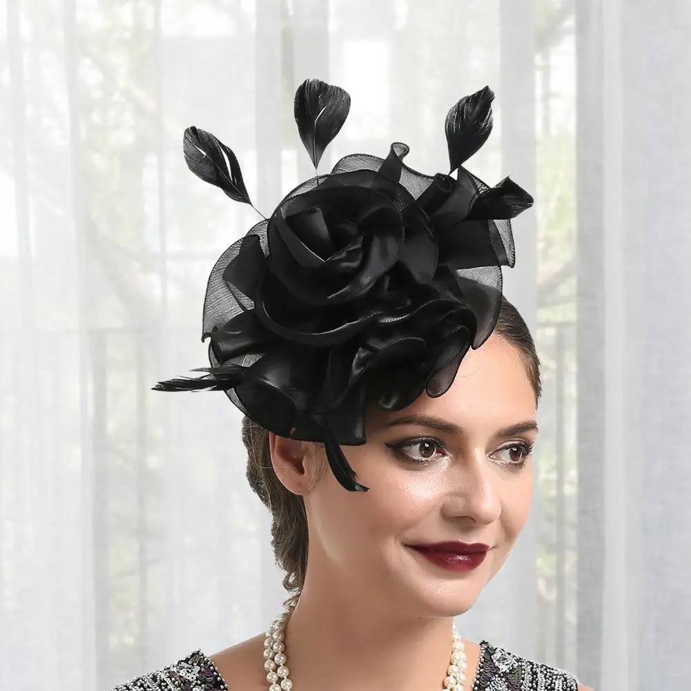 Flower Ribbons Feathers Fascinators Net Yarn Lace Rose Hat Elegant Wedding Bridal Hair Clip Fedoras Hat Cocktail Headwear