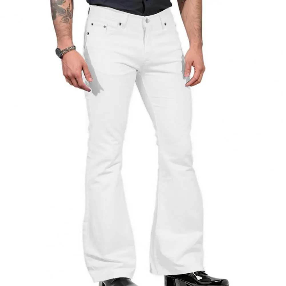 2025 S-2XL Vintage Jeans Pants Stretchy Slim Fit Mid-rise Bell Bottom Trousers Fashionable Men Flared Pants Charm Retro Pants
