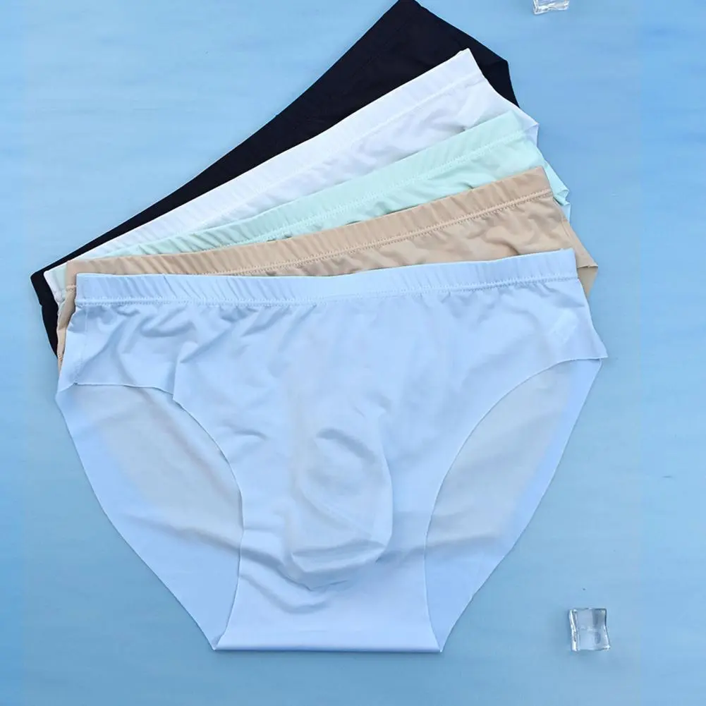 2025 L-3XL Men Seamless Ice Silk Briefs Low-rise 3D U-convex Ultra-Thin Panties Solid Color Quick Drying Underwear
