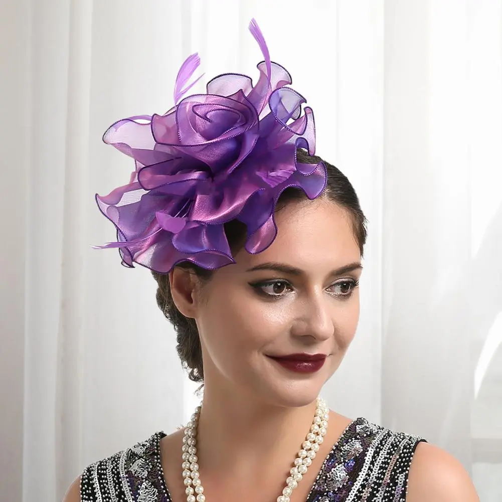 Flower Ribbons Feathers Fascinators Net Yarn Lace Rose Hat Elegant Wedding Bridal Hair Clip Fedoras Hat Cocktail Headwear