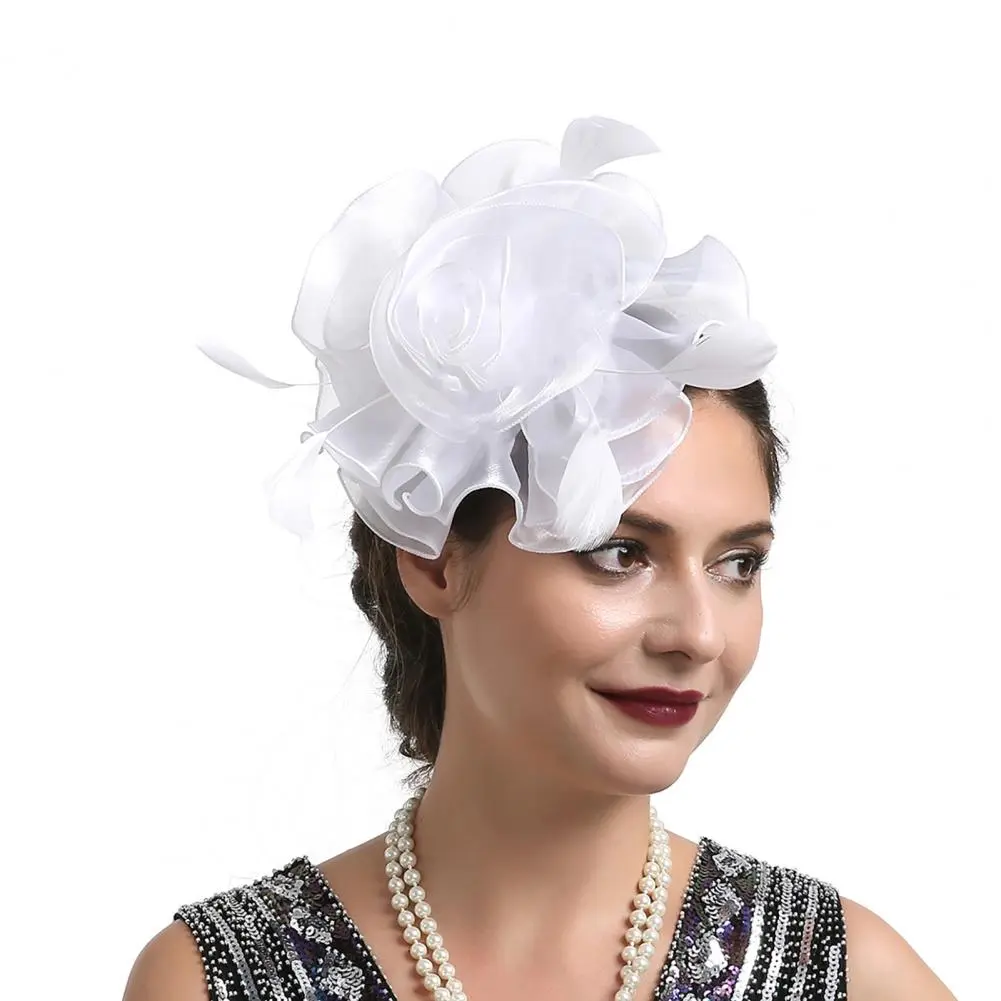 Flower Ribbons Feathers Fascinators Net Yarn Lace Rose Hat Elegant Wedding Bridal Hair Clip Fedoras Hat Cocktail Headwear