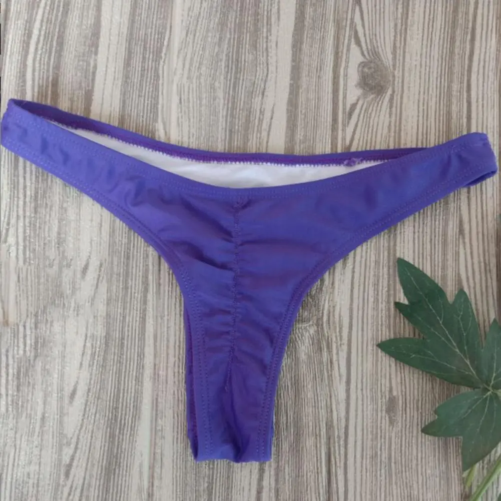 Sexy Women's T-shaped Swimming Trunks Pleated G-string Beach Briefs Solid Quick-drying Soft Sports Bikini Panties Underpants