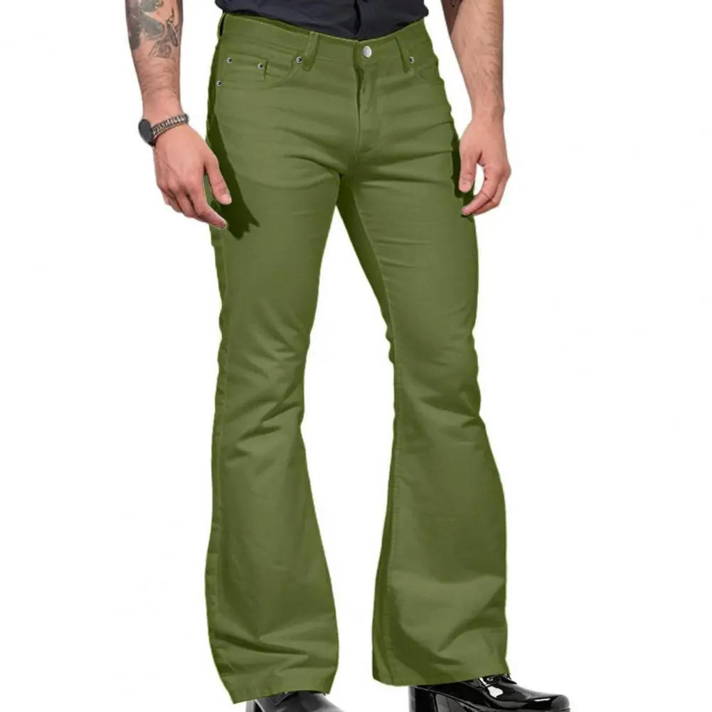 2025 S-2XL Vintage Jeans Pants Stretchy Slim Fit Mid-rise Bell Bottom Trousers Fashionable Men Flared Pants Charm Retro Pants