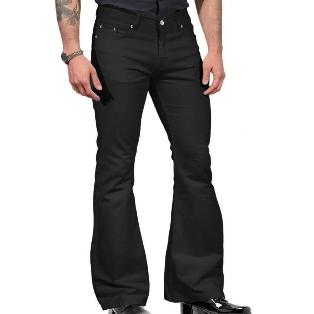 2025 S-2XL Vintage Jeans Pants Stretchy Slim Fit Mid-rise Bell Bottom Trousers Fashionable Men Flared Pants Charm Retro Pants