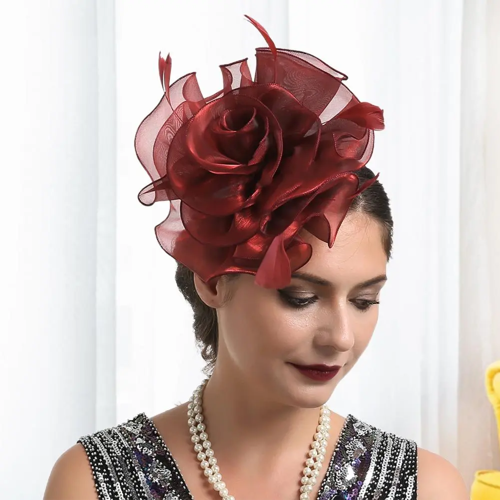 Flower Ribbons Feathers Fascinators Net Yarn Lace Rose Hat Elegant Wedding Bridal Hair Clip Fedoras Hat Cocktail Headwear