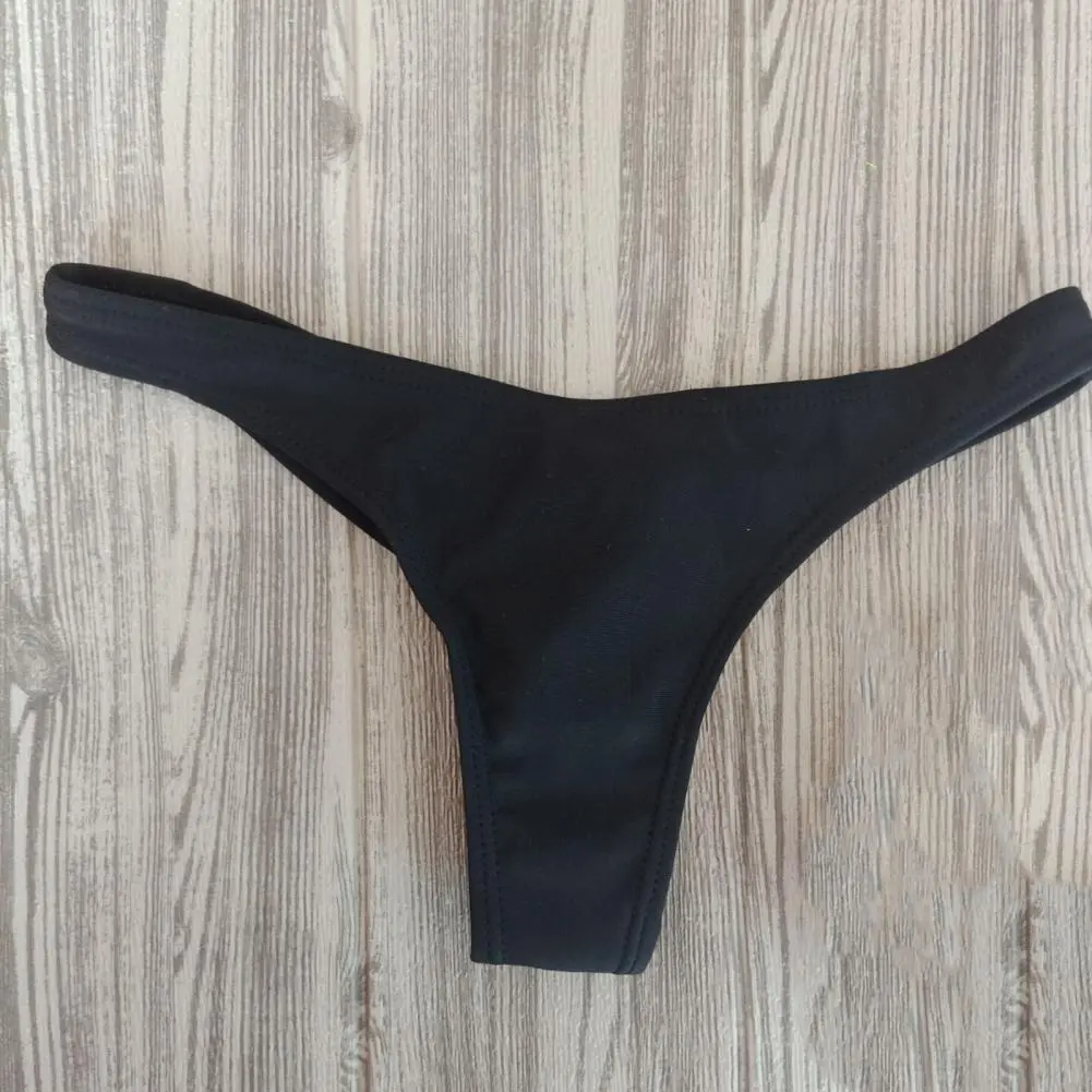 Sexy Women's T-shaped Swimming Trunks Pleated G-string Beach Briefs Solid Quick-drying Soft Sports Bikini Panties Underpants